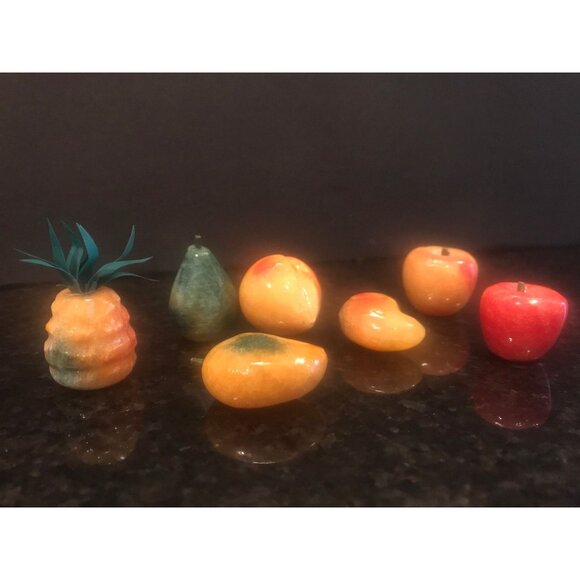 1960's Alabaster Stone Fruit Italian Carved Marble Mid Century Décor Set of 7 - Picture 9 of 10